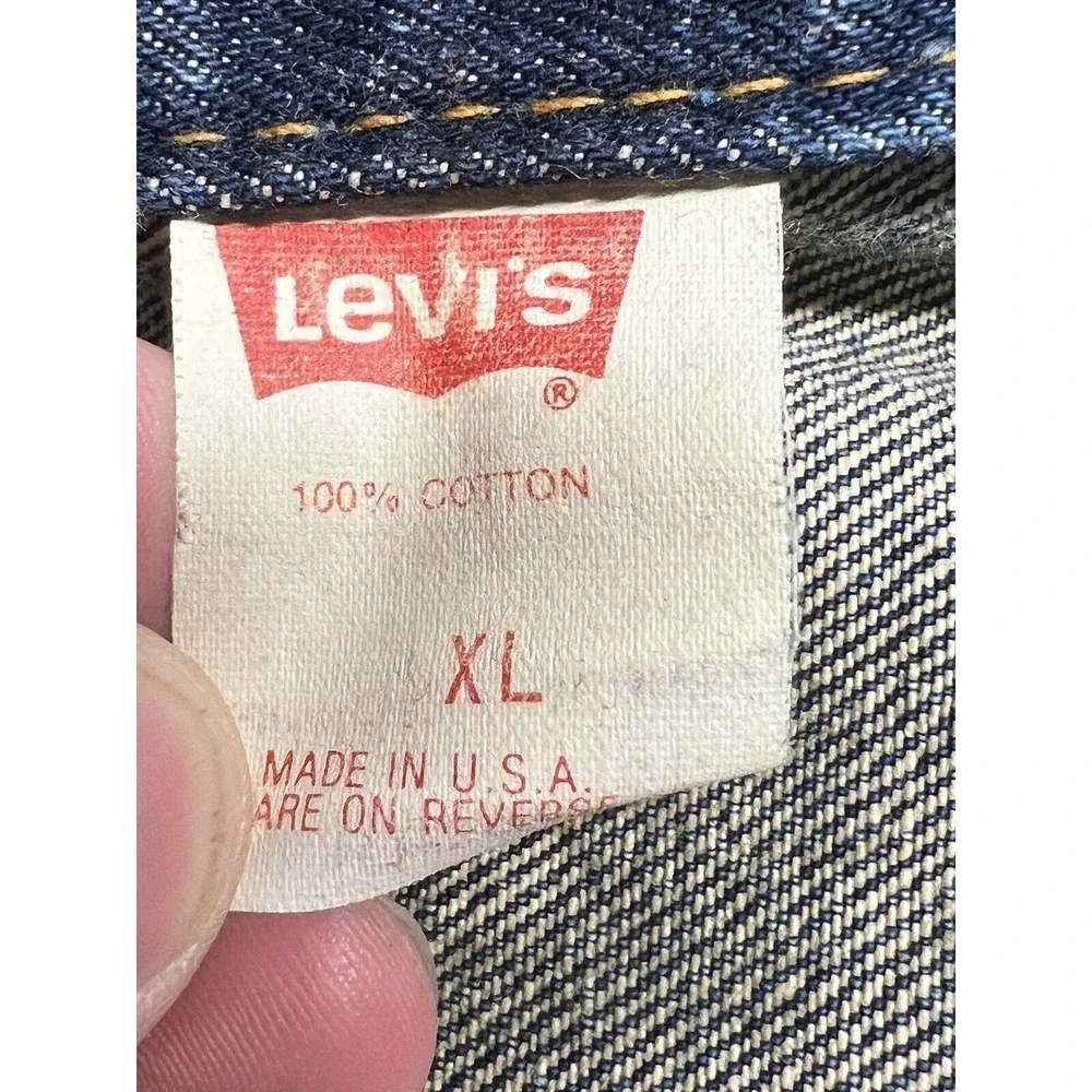 Vintage Kids Levis Denim‎ Jacket Dark Acid Wash Trucker Size XL 90s Made in USA